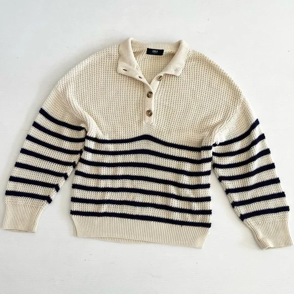 ABLE x Jess Ann Kirby Marin 100% Organic Cotton Striped Button Knit Sweater - Picture 3 of 14